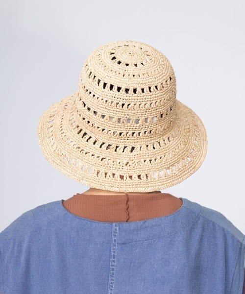 OVERRIDE（オーバーライド）の「OVERRIDE  RAFFIA CROCHET SUN HAT（ハット・レディース・ナチュラル/ブラウン/ダークグレー・M/57.5cm）」の7枚目の写真