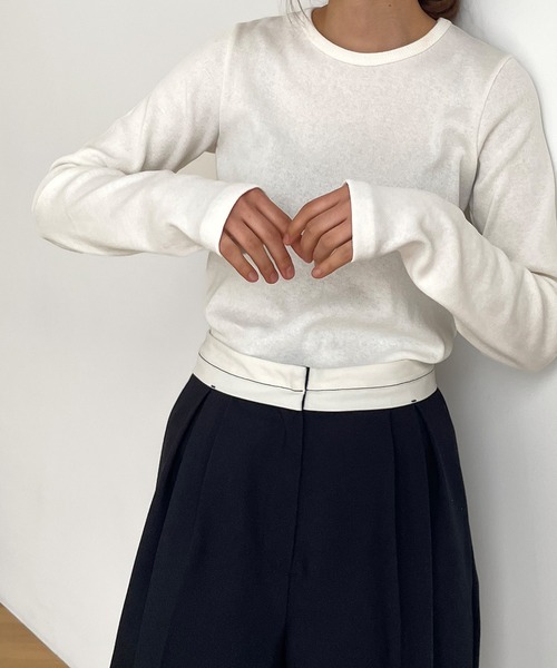 El mar（エルマール）の「El mar(エルマール) クルーネックリブロングTシャツ（Tシャツ/カットソー・レディース・グレー/ブラック/ホワイト/イエロー・ONE SIZE）」の2枚目の写真