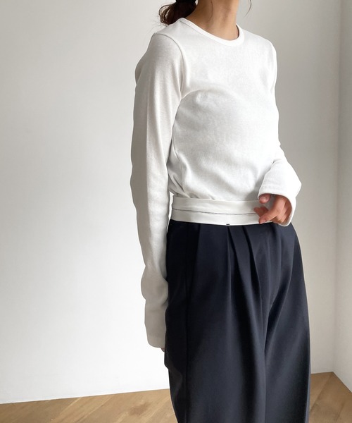 El mar（エルマール）の「El mar(エルマール) クルーネックリブロングTシャツ（Tシャツ/カットソー・レディース・グレー/ブラック/ホワイト/イエロー・ONE SIZE）」の5枚目の写真