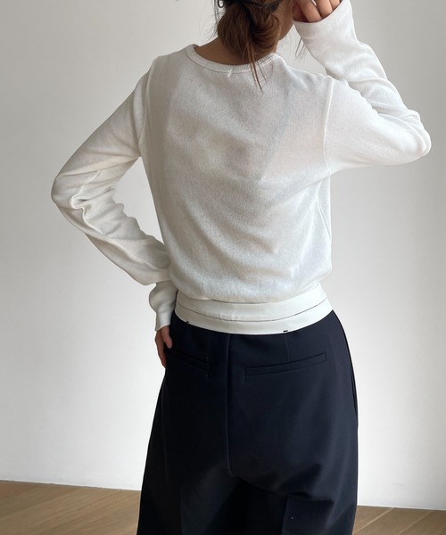 El mar（エルマール）の「El mar(エルマール) クルーネックリブロングTシャツ（Tシャツ/カットソー・レディース・グレー/ブラック/ホワイト/イエロー・ONE SIZE）」の6枚目の写真