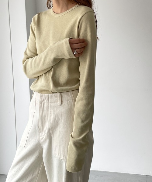 El mar（エルマール）の「El mar(エルマール) クルーネックリブロングTシャツ（Tシャツ/カットソー・レディース・グレー/ブラック/ホワイト/イエロー・ONE SIZE）」の14枚目の写真