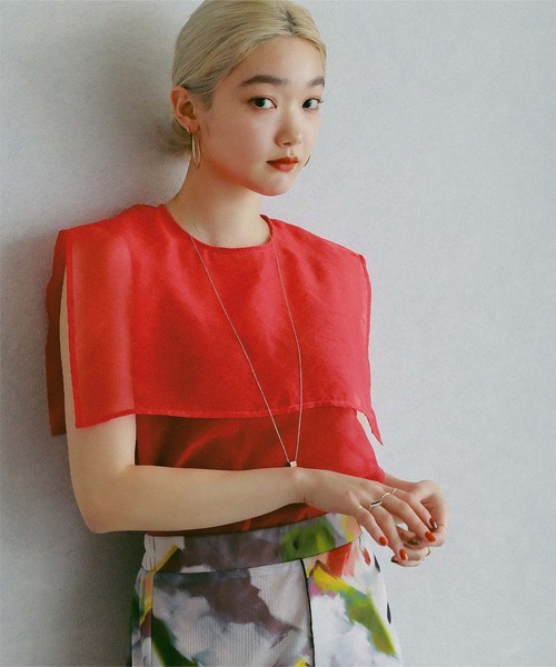 tシャツ オーガンジーセーラートップス レディース miette（ミエット）の「ｵｰｶﾞﾝｼﾞｰｾｰﾗｰﾄｯﾌﾟｽ（Tシャツ/カットソー