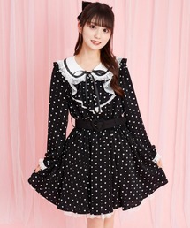 ハートドット襟付ラッフルワンピース