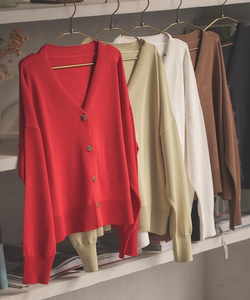 KOBE LETTUCE（コウベレタス）の「[ 田中亜希子さんコラボ ]ショート＆ロング丈 UVカットセミシアーニットカーディガン（カーディガン/ボレロ・レディース・ブラック/ブラウン/オフホワイト/ライトグリーン/ホワイト系/ブラック系/ブラウン系/ライトグリーン系/レッド系/レッド/グリーン系/ベージュ系/ミント/グレイッシュベージュ/ライトグレー/サーモンピンク/ピンク系/アイボリー系1/アイボリー系/グレー系/ブルー系/ブルー・SHORT/LONG）」の21枚目の写真