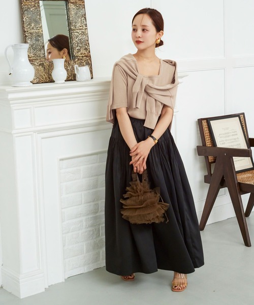 KOBE LETTUCE（コウベレタス）の「[ 田中亜希子さんコラボ ]ショート＆ロング丈 UVカットセミシアーニットカーディガン（カーディガン/ボレロ・レディース・ブラック/ブラウン/オフホワイト/ライトグリーン/ホワイト系/ブラック系/ブラウン系/ライトグリーン系/レッド系/レッド/グリーン系/ベージュ系/ミント/グレイッシュベージュ/ライトグレー/サーモンピンク/ピンク系/アイボリー系1/アイボリー系/グレー系/ブルー系/ブルー・SHORT/LONG）」の10枚目の写真