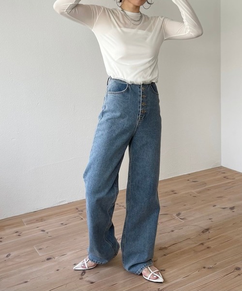 wee9s（ウィークス）の「front slit sheer tops / フロントスリットシアートップス（Tシャツ/カットソー・レディース・アイボリー/ミント/ブラック・FREE）」の7枚目の写真