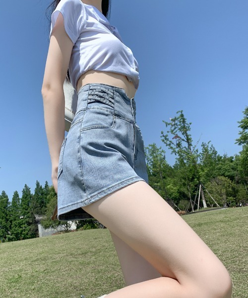 gossip!ロサンゼルス(ゴシップロサンゼルス)の「ハイウェストショートパンツ(デニムパンツ・レディース・ライトブルー/グレー/ブラック・S/M/L)」の12枚目の写真