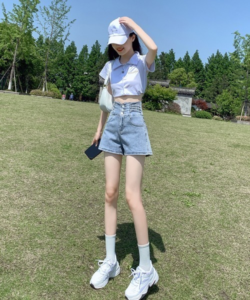 gossip!ロサンゼルス(ゴシップロサンゼルス)の「ハイウェストショートパンツ(デニムパンツ・レディース・ライトブルー/グレー/ブラック・S/M/L)」の13枚目の写真