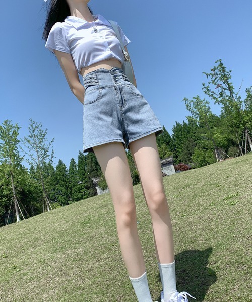 gossip!ロサンゼルス(ゴシップロサンゼルス)の「ハイウェストショートパンツ(デニムパンツ・レディース・ライトブルー/グレー/ブラック・S/M/L)」の18枚目の写真