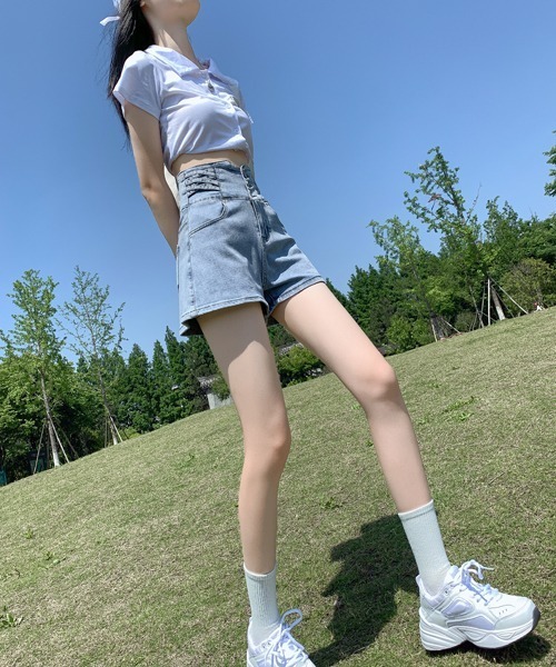 gossip!ロサンゼルス(ゴシップロサンゼルス)の「ハイウェストショートパンツ(デニムパンツ・レディース・ライトブルー/グレー/ブラック・S/M/L)」の19枚目の写真