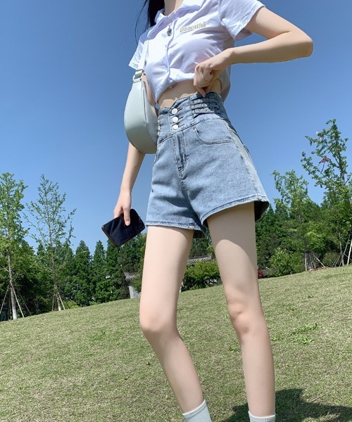 gossip!ロサンゼルス(ゴシップロサンゼルス)の「ハイウェストショートパンツ(デニムパンツ・レディース・ライトブルー/グレー/ブラック・S/M/L)」の20枚目の写真