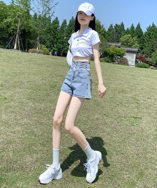 gossip!ロサンゼルス(ゴシップロサンゼルス)の「ハイウェストショートパンツ(デニムパンツ・レディース・ライトブルー/グレー/ブラック・S/M/L)」の21枚目の写真