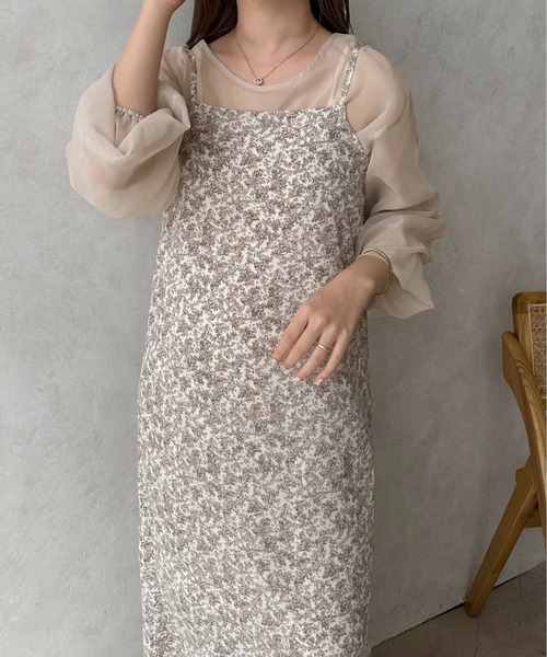 apres jour clair（アプレジュールクレア）の「【apres jour clair】シアーワンピース＋花柄キャミワンピース【ZOZOTOWN限定アイテム】（ワンピース・レディース・アイボリー/ブラウン系その他・X-LARGE/フリー）」の3枚目の写真