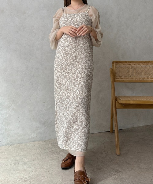 apres jour clair（アプレジュールクレア）の「【apres jour clair】シアーワンピース＋花柄キャミワンピース【ZOZOTOWN限定アイテム】（ワンピース・レディース・アイボリー/ブラウン系その他・X-LARGE/フリー）」の5枚目の写真