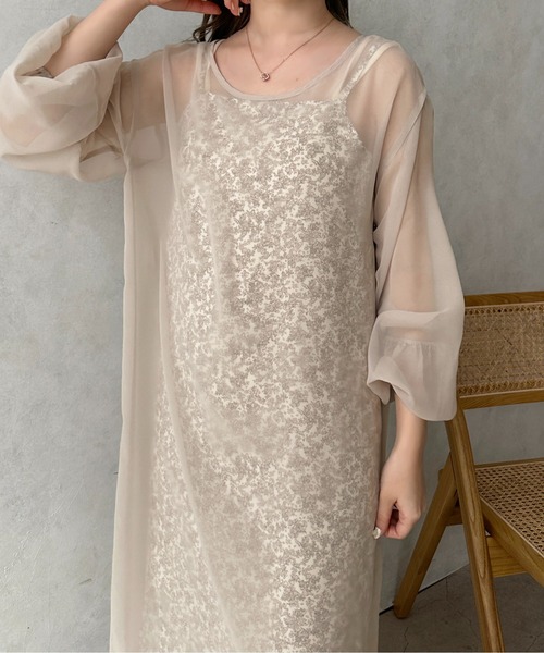 apres jour clair（アプレジュールクレア）の「【apres jour clair】シアーワンピース＋花柄キャミワンピース【ZOZOTOWN限定アイテム】（ワンピース・レディース・アイボリー/ブラウン系その他・X-LARGE/フリー）」の14枚目の写真