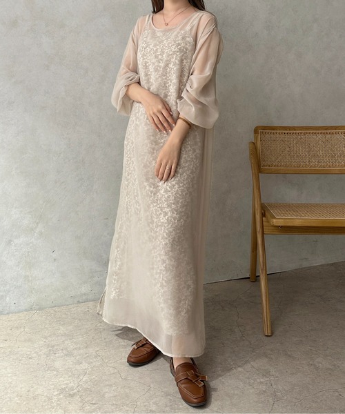 apres jour clair】シアーワンピース＋花柄キャミワンピース【ZOZOTOWN