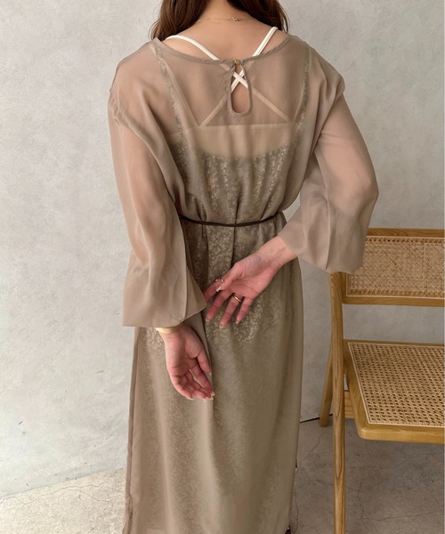 acka 袖シアーワンピース　ベージュ　yumiさん着用 acka 袖シアーワンピース ベージュ yumiさん着用 acka 袖シアー