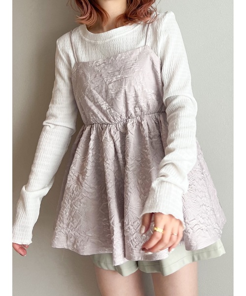JUMELLE(ジュメロ)の「【着回し力抜群】ふくれジャガードトップ(シャツ/ブラウス・レディース・ブラック/ラベンダー・FREE)」の3枚目の写真
