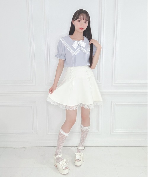 Honey Cinnamon(ハニーシナモン)の「レースフリルセーラーブラウス(シャツ/ブラウス・レディース・サックスブルー/ピンク・FREE)」の4枚目の写真