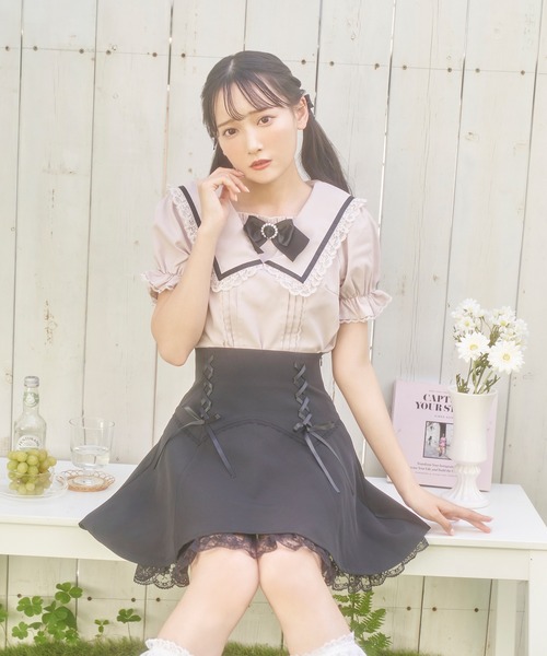 Honey Cinnamon(ハニーシナモン)の「レースフリルセーラーブラウス(シャツ/ブラウス・レディース・サックスブルー/ピンク・FREE)」の6枚目の写真