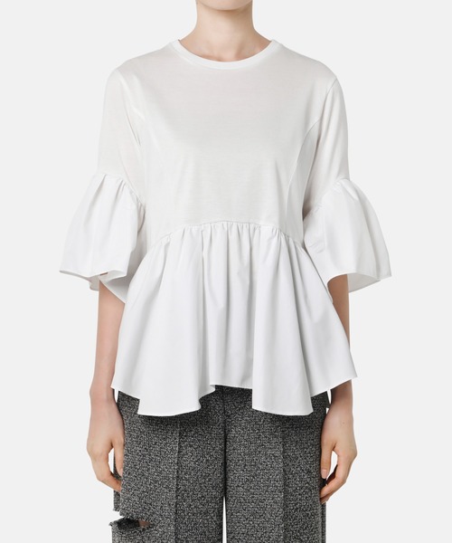 LE CIEL BLEU(ルシェルブルー)の「ボリュームスリーブジャージートップ / Volume Sleeve Jersey Top(Tシャツ/カットソー・レディース・ネイビー/ラベンダー/オフホワイト/ブラック・36)」の2枚目の写真
