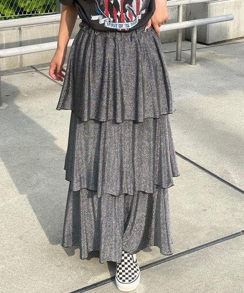 CIAOPANIC（チャオパニック）の「ラメカットティアードスカート（スカート・レディース・シルバー/ブラック/ホワイト・FREE）」の21枚目の写真