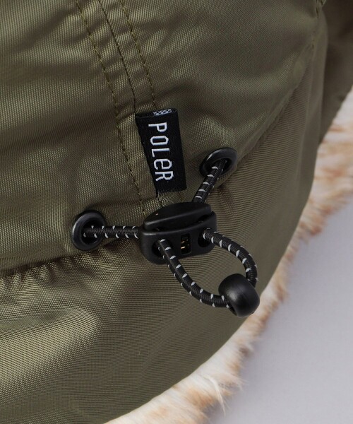 POLeR（ポーラー）の「POLeR/ポーラー FLIGHT NYLON FUR FLAP CAP/フライト ナイロンファーフラップキャップ（キャップ・メンズ・ネイビー/ブラック/オリーブ・ONE SIZE）」の9枚目の写真