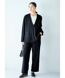 リブ イン コンフォート のびのびカットソージョーゼットで仕立てた ジャケット風トップス&パンツとインナーのオケージョン3点セット〈ブラック〉