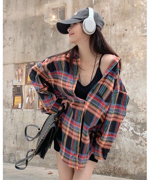 CANVAS+（キャンバスプラス）の「【CANVAS+】ルーズチェックシャツ（シャツ/ブラウス・レディース・ピンク/ブラック/ベージュ/パープル/グリーン/イエロー・M）」の10枚目の写真