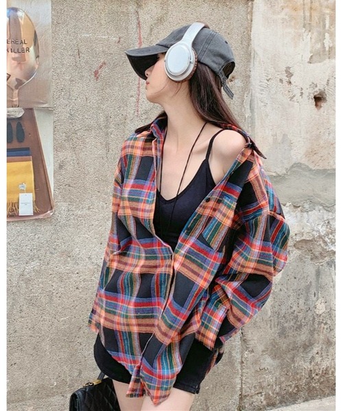 CANVAS+（キャンバスプラス）の「【CANVAS+】ルーズチェックシャツ（シャツ/ブラウス・レディース・ピンク/ブラック/ベージュ/パープル/グリーン/イエロー・M）」の11枚目の写真