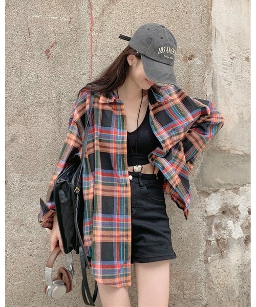 CANVAS+（キャンバスプラス）の「【CANVAS+】ルーズチェックシャツ（シャツ/ブラウス・レディース・ピンク/ブラック/ベージュ/パープル/グリーン/イエロー・M）」の18枚目の写真