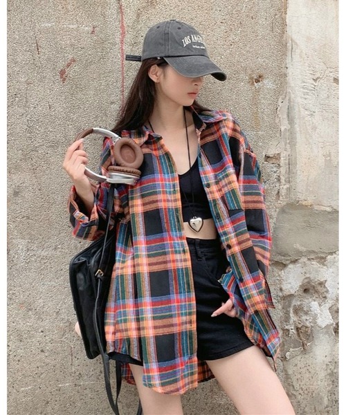 CANVAS+（キャンバスプラス）の「【CANVAS+】ルーズチェックシャツ（シャツ/ブラウス・レディース・ピンク/ブラック/ベージュ/パープル/グリーン/イエロー・M）」の19枚目の写真