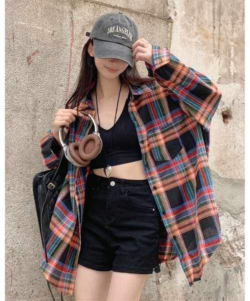 CANVAS+（キャンバスプラス）の「【CANVAS+】ルーズチェックシャツ（シャツ/ブラウス・レディース・ピンク/ブラック/ベージュ/パープル/グリーン/イエロー・M）」の20枚目の写真