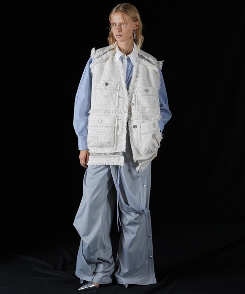 PRANK PROJECT（プランクプロジェクト）の「ダメージフリンジツイードジレ / Damaged Fringe Tweed Gilet（ベスト・レディース・ブラック/グレー/ホワイト・FREE）」の4枚目の写真