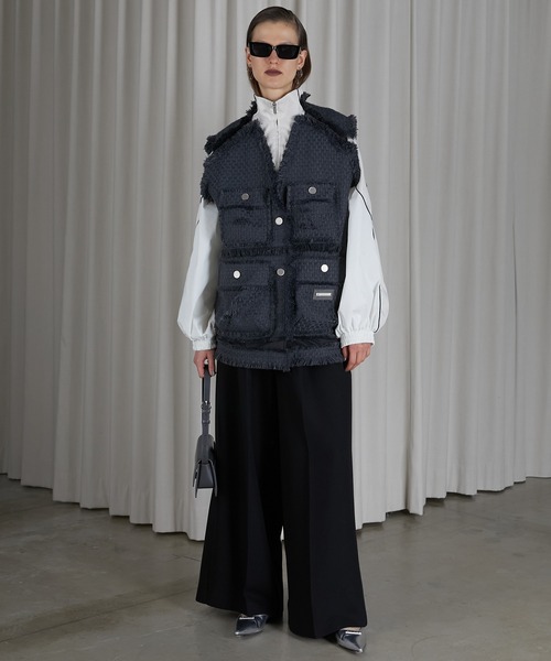 PRANK PROJECT（プランクプロジェクト）の「ダメージフリンジツイードジレ / Damaged Fringe Tweed Gilet（ベスト・レディース・ブラック/グレー/ホワイト・FREE）」の7枚目の写真