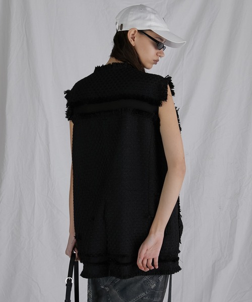 PRANK PROJECT（プランクプロジェクト）の「ダメージフリンジツイードジレ / Damaged Fringe Tweed Gilet（ベスト・レディース・ブラック/グレー/ホワイト・FREE）」の17枚目の写真