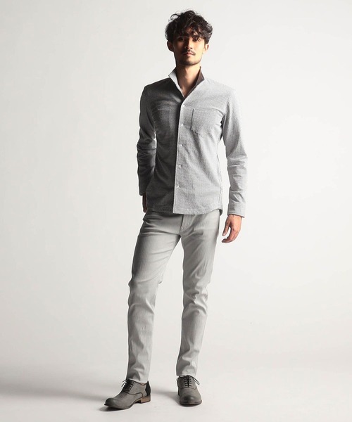 NICOLE CLUB FOR MEN（ニコルクラブフォーメン）の「シアサッカーチェックカットシャツ（シャツ/ブラウス・メンズ・ホワイト×ネイビー/ブラック系1/ブラック系2/ブラック×ホワイト/ネイビー系・LARGE/MEDIUM/X-LARGE）」の9枚目の写真