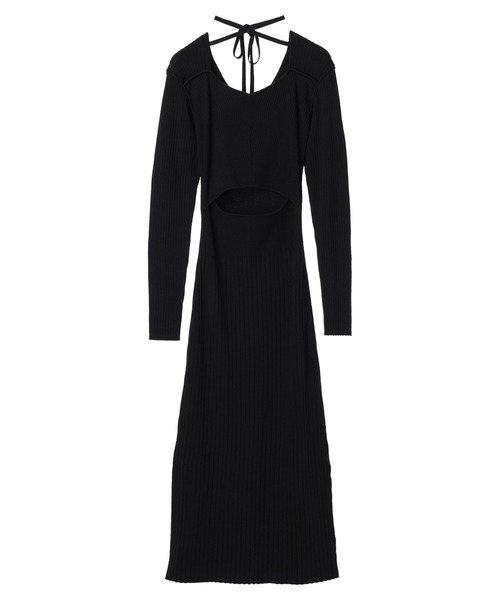 コカ coca エンボス加工ボートネックロングワンピース（Black