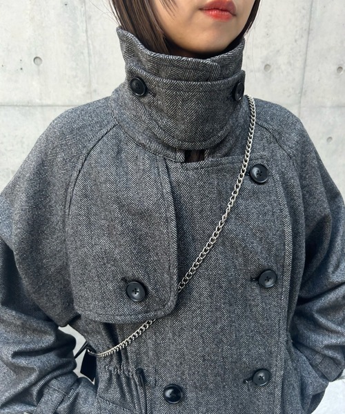 3266【希少・美品】ジバンシー ヘリンボーン柄 ウール100％ トレンチコート ElegChic コート チェスターコート 家で洗えるヘリンボーン柄