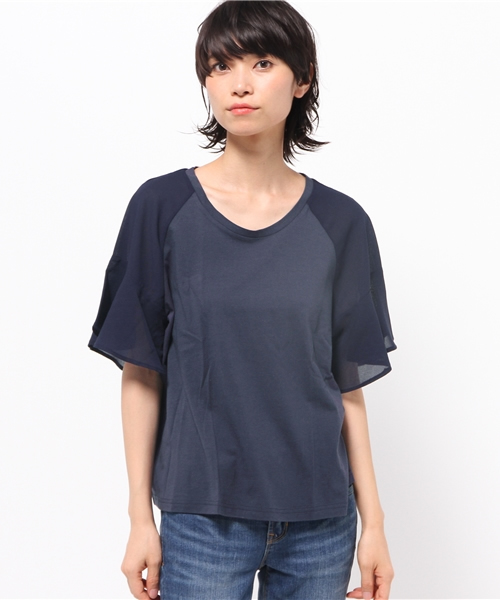 OUTLET（アウトレット）の「【mystic】布帛切替ラグラン袖フリルプルオーバー（シャツ/ブラウス・レディース・オフホワイト/ネイビー/ベージュ・FREE）」の3枚目の写真