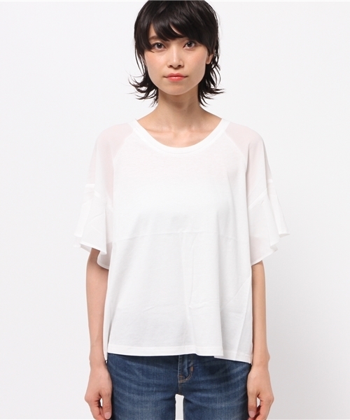OUTLET（アウトレット）の「【mystic】布帛切替ラグラン袖フリルプルオーバー（シャツ/ブラウス・レディース・オフホワイト/ネイビー/ベージュ・FREE）」の4枚目の写真