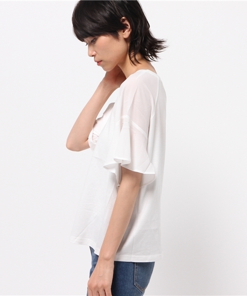OUTLET（アウトレット）の「【mystic】布帛切替ラグラン袖フリルプルオーバー（シャツ/ブラウス・レディース・オフホワイト/ネイビー/ベージュ・FREE）」の5枚目の写真