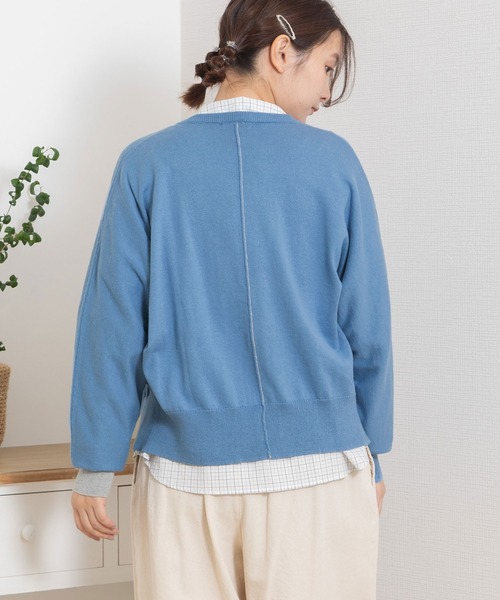 POU DOU DOU（プードゥドゥ）の「下前立て配色ドルマンカーディガン（ニット/セーター・レディース・ライトグリーン/レッド/ブラック/アイボリー/ブルー・3）」の22枚目の写真