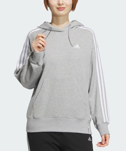 adidas（アディダス）の「エッセンシャルズ プラス スリーストライプス フレンチテリー パーカー / アディダス adidas（パーカー・レディース・グレー/ブラック/ホワイト/ピンク/グリーン・LARGE/MEDIUM/SMALL/X-LARGE/XX-LARGE）」の3枚目の写真