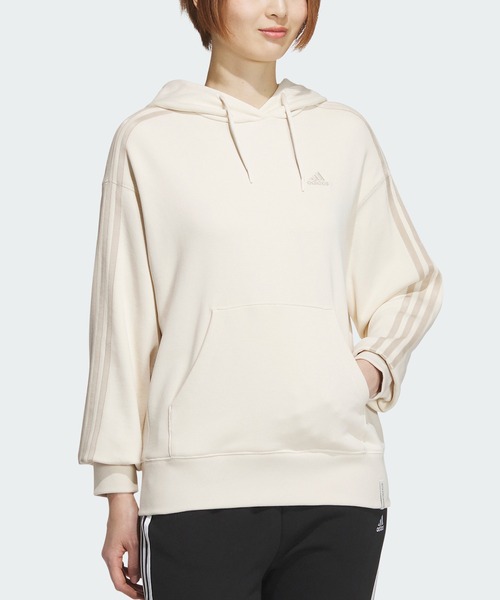 adidas（アディダス）の「エッセンシャルズ プラス スリーストライプス フレンチテリー パーカー / アディダス adidas（パーカー・レディース・グレー/ブラック/ホワイト/ピンク/グリーン・LARGE/MEDIUM/SMALL/X-LARGE/XX-LARGE）」の2枚目の写真