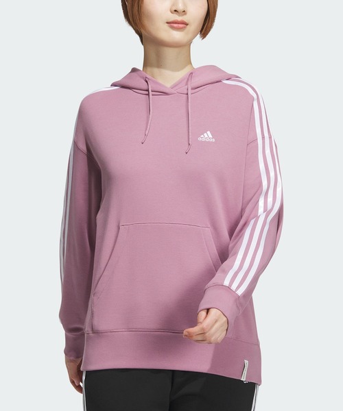 adidas（アディダス）の「エッセンシャルズ プラス スリーストライプス フレンチテリー パーカー / アディダス adidas（パーカー・レディース・グレー/ブラック/ホワイト/ピンク/グリーン・LARGE/MEDIUM/SMALL/X-LARGE/XX-LARGE）」の5枚目の写真