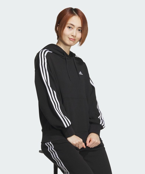 adidas（アディダス）の「エッセンシャルズ プラス スリーストライプス フレンチテリー パーカー / アディダス adidas（パーカー・レディース・グレー/ブラック/ホワイト/ピンク/グリーン・LARGE/MEDIUM/SMALL/X-LARGE/XX-LARGE）」の13枚目の写真