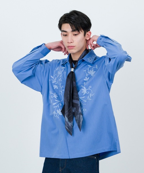 JUNRED（ジュンレッド）の「【 イージーケア 】レトロフラワーデコレギュラーカラーシャツ（シャツ/ブラウス・メンズ・ホワイト/ブラック/ブルー/ホワイト系その他・M/L/S）」の13枚目の写真