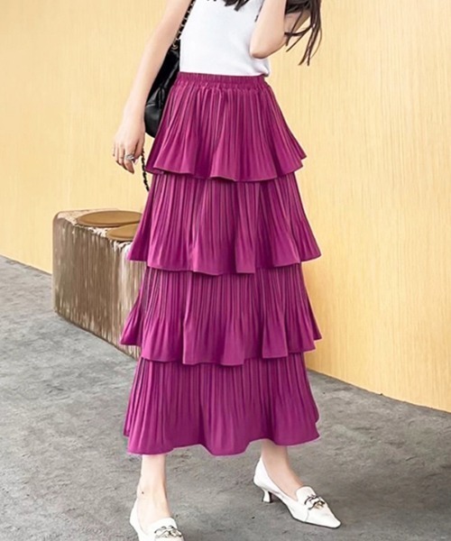 Miniministore（ミニミニストア）の「ティアードスカート プリーツ 韓国 春夏（スカート・レディース・ブラック/ホワイト/イエロー/グリーン/パープル・FREE）」の4枚目の写真