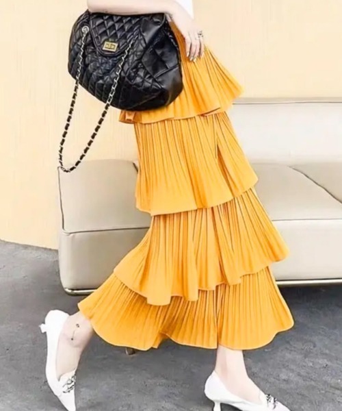 Miniministore（ミニミニストア）の「ティアードスカート プリーツ 韓国 春夏（スカート・レディース・ブラック/ホワイト/イエロー/グリーン/パープル・FREE）」の5枚目の写真